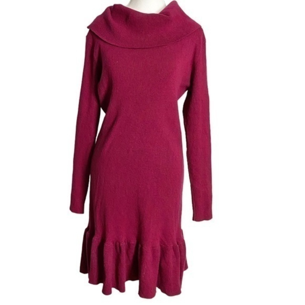 Women’s Fuchsia Knit Midi Dress with Rolled Collar